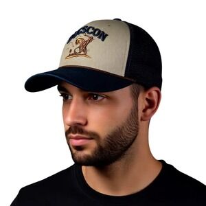 Busch Light Beer Western Cowboy Trucker Hat Navy Tan Snapback Mesh Cap NWT‎